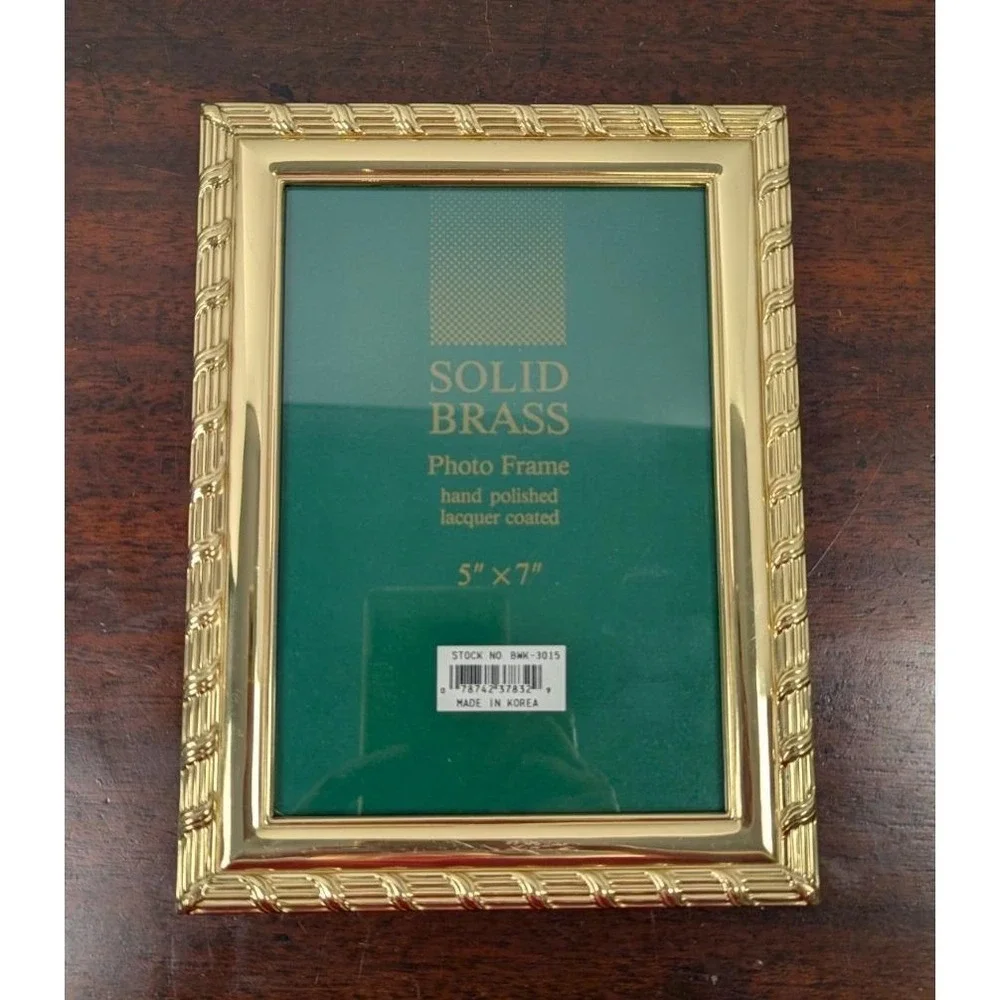 Solid Brass Photo Frames 5x7 & 3.5x5 Gold Tone Easel Tabletop Vintage Lot of 2